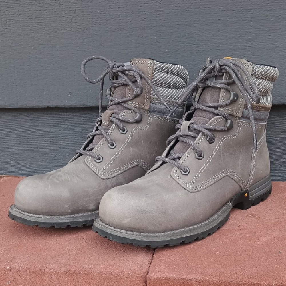Caterpillar Gray Lace Up Boots with Rugged Design